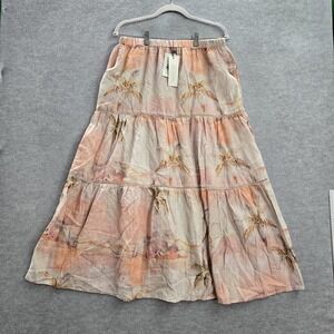 Rachel Zoe Women Skirt M Multicolor Linen‎ Rayon Floral Resort Maxi Tiered NWT